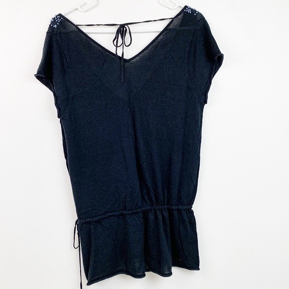 Free People sweater knit embroidered V neck top with drawstring peplum waist EUC - Picture 6 of 10